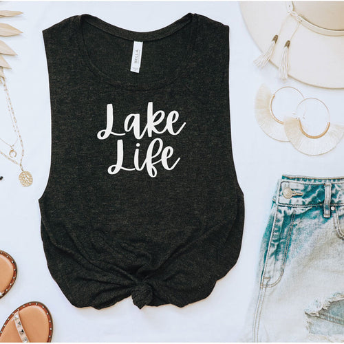 Black Lake Life muscle tank with white letters