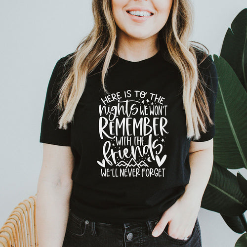 Nights We Won't Remember tee in black with white lettering